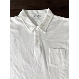 Sunspel Riviera Polo Shirt Mens XXL White Cotton Pique Knit Pocket Preppy